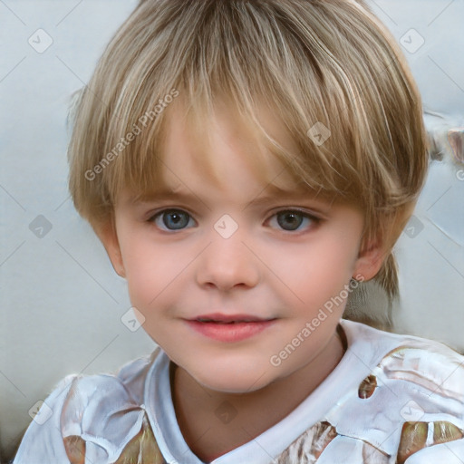 Neutral white child female with medium  brown hair and grey eyes