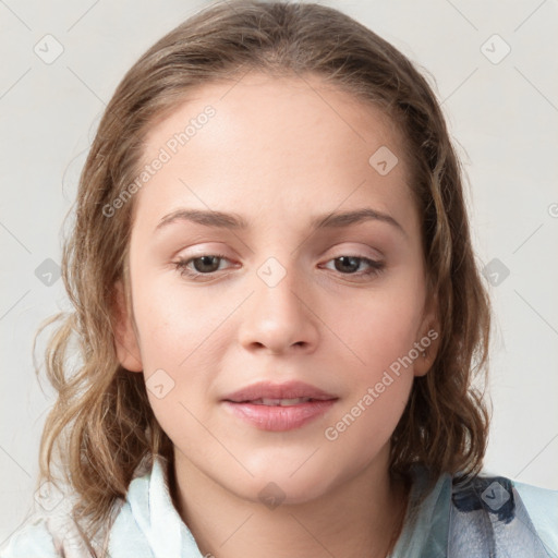 Neutral white child female with medium  brown hair and brown eyes