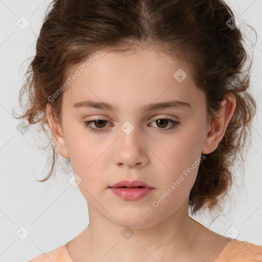 Neutral white child female with medium  brown hair and brown eyes