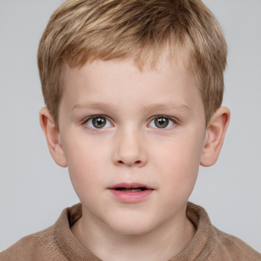 Neutral white child male with short  brown hair and grey eyes