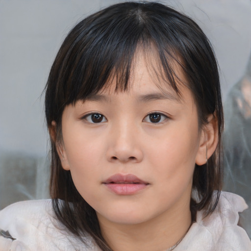 Neutral asian young-adult female with medium  brown hair and brown eyes