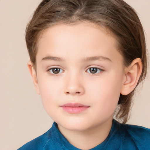 Neutral white child female with short  brown hair and brown eyes