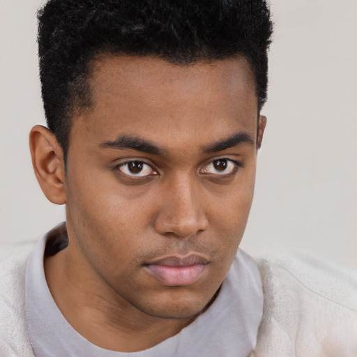 Neutral black young-adult male with short  brown hair and brown eyes