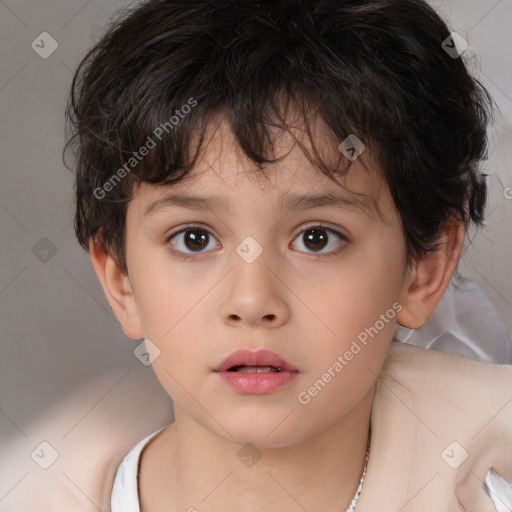 Neutral white child female with short  brown hair and brown eyes