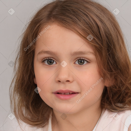 Neutral white child female with medium  brown hair and brown eyes