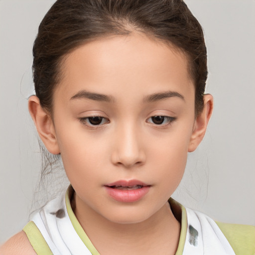 Neutral white child female with short  brown hair and brown eyes