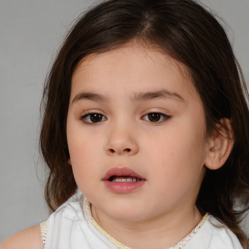 Neutral white child female with medium  brown hair and brown eyes