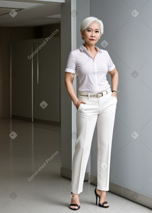 Singaporean middle-aged female with  white hair