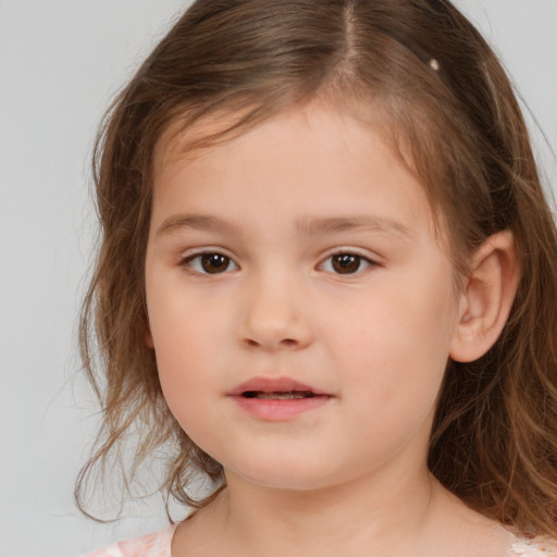 Neutral white child female with medium  brown hair and brown eyes