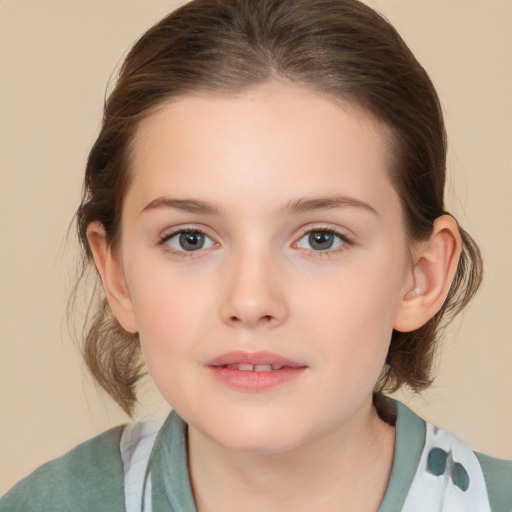 Neutral white child female with medium  brown hair and brown eyes