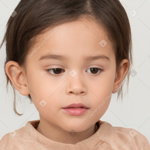 Neutral white child female with short  brown hair and brown eyes