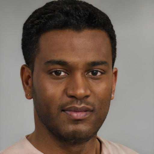 Neutral black young-adult male with short  brown hair and brown eyes