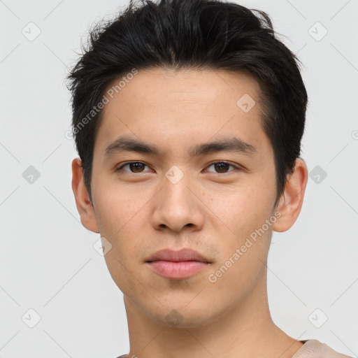 Neutral asian young-adult male with short  brown hair and brown eyes