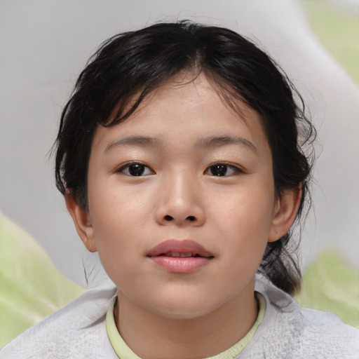 Neutral asian child female with medium  brown hair and brown eyes