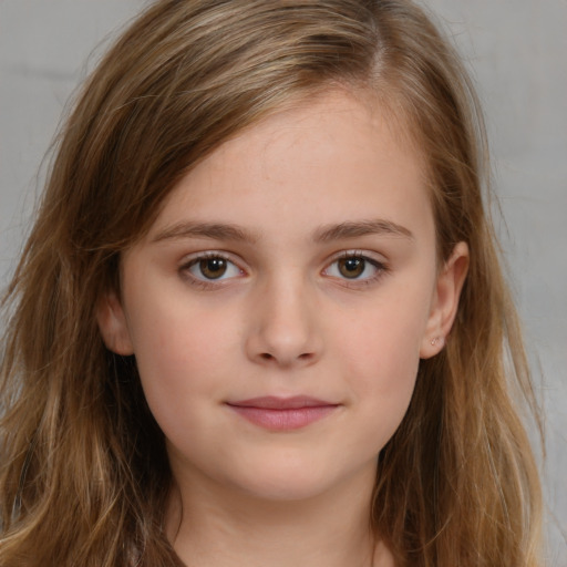 Neutral white child female with long  brown hair and brown eyes