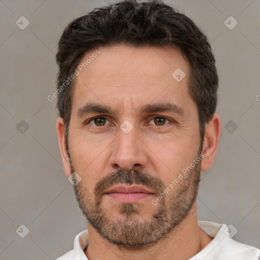 Neutral white adult male with short  brown hair and brown eyes