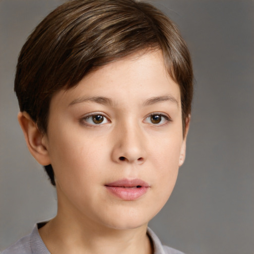 Neutral white young-adult female with short  brown hair and brown eyes