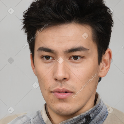 Neutral asian young-adult male with short  brown hair and brown eyes