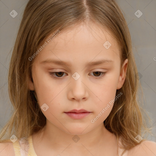 Neutral white child female with medium  brown hair and brown eyes