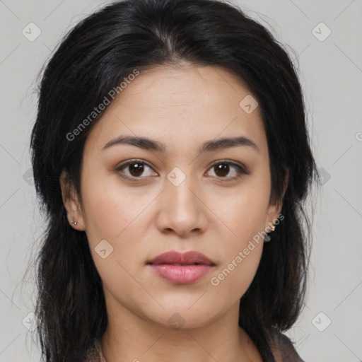 Neutral asian young-adult female with medium  brown hair and brown eyes