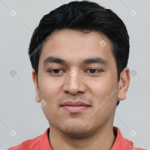 Neutral asian young-adult male with short  black hair and brown eyes