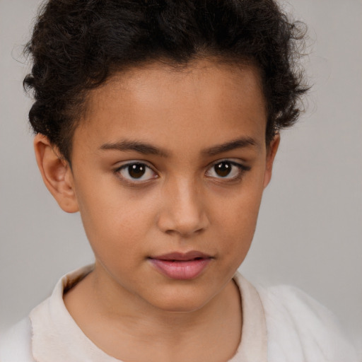 Neutral white child female with short  brown hair and brown eyes