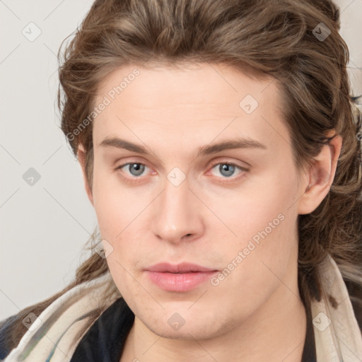 Neutral white young-adult male with medium  brown hair and brown eyes