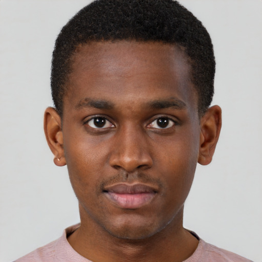 Neutral black young-adult male with short  brown hair and brown eyes