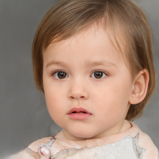 Neutral white child female with medium  brown hair and grey eyes