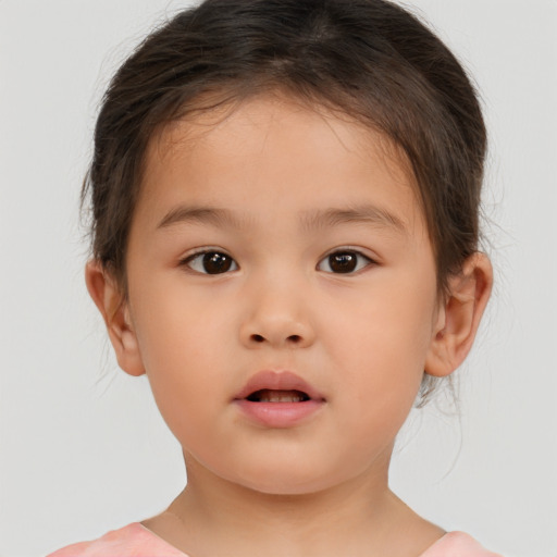 Neutral white child female with short  brown hair and brown eyes