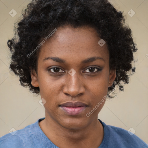 Neutral black young-adult female with short  black hair and brown eyes