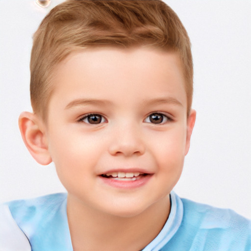 Joyful white child female with short  brown hair and brown eyes