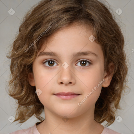 Neutral white child female with medium  brown hair and brown eyes