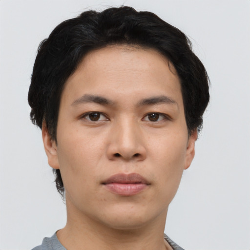 Neutral asian young-adult male with short  brown hair and brown eyes