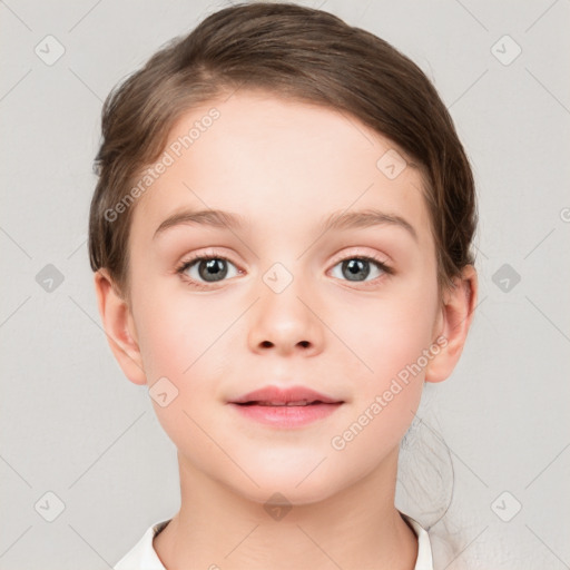 Neutral white child female with short  brown hair and brown eyes