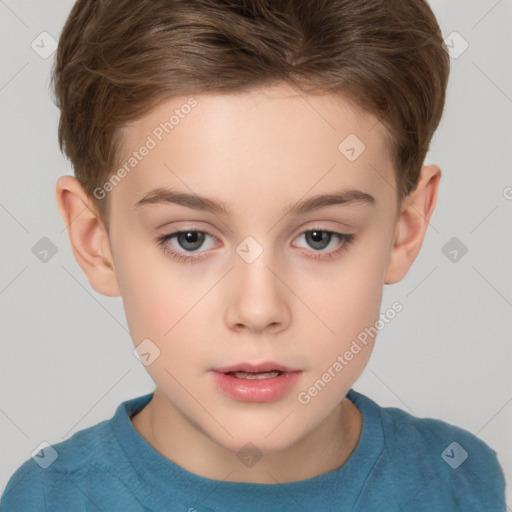 Neutral white child female with short  brown hair and brown eyes