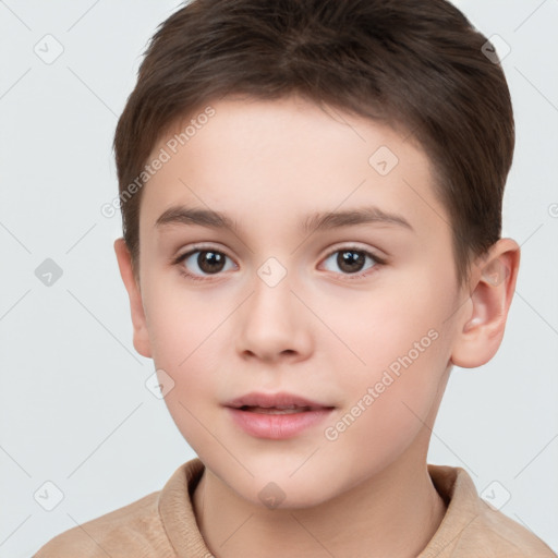 Neutral white child female with short  brown hair and brown eyes