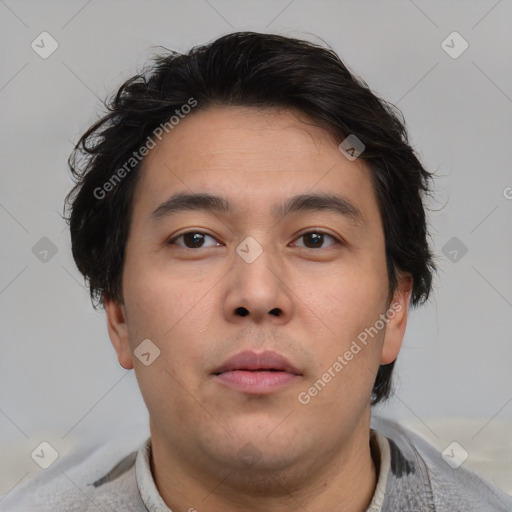 Neutral asian young-adult male with short  brown hair and brown eyes