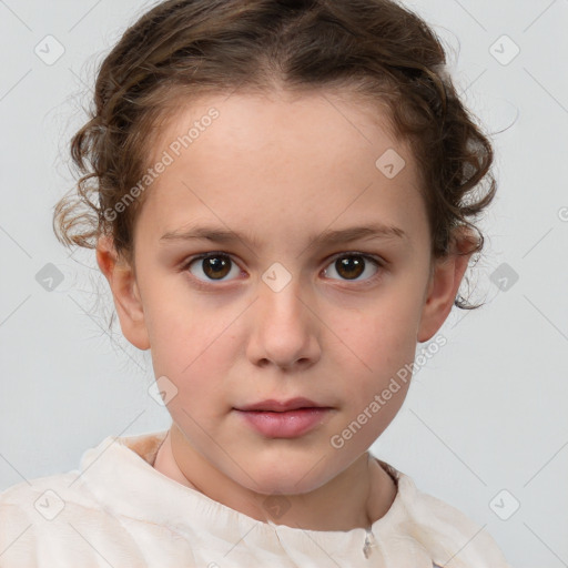 Neutral white child female with medium  brown hair and brown eyes