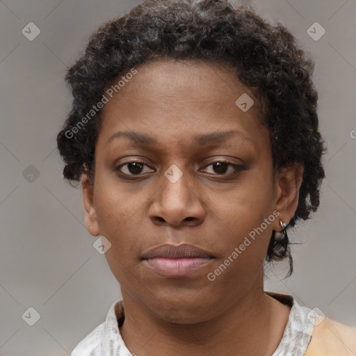 Neutral black young-adult female with short  brown hair and brown eyes