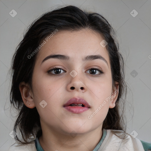 Neutral white child female with medium  brown hair and brown eyes