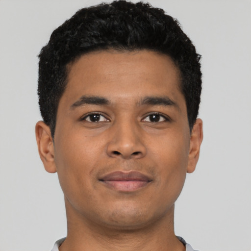 Neutral latino young-adult male with short  brown hair and brown eyes