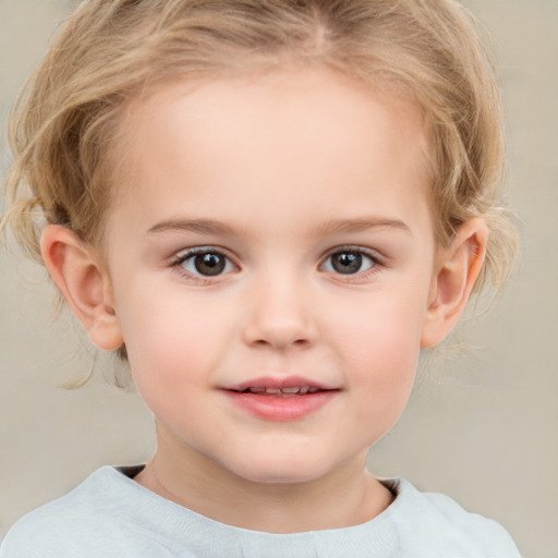 Joyful white child female with medium  blond hair and brown eyes