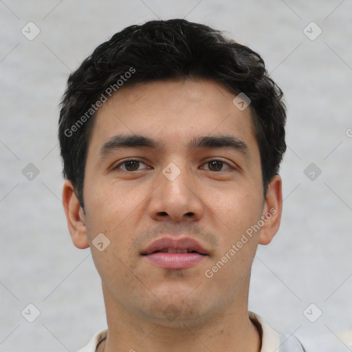 Neutral asian young-adult male with short  black hair and brown eyes