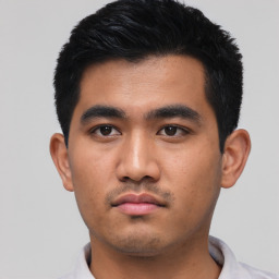 Neutral asian young-adult male with short  black hair and brown eyes