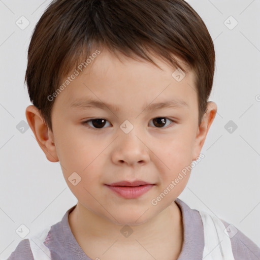 Joyful white child male with short  brown hair and brown eyes