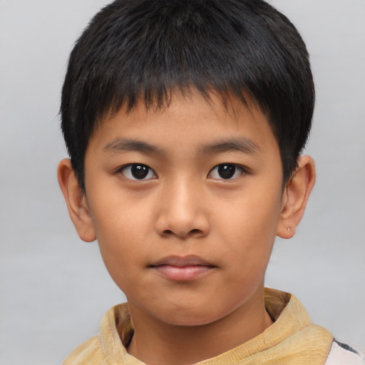 Neutral asian child male with short  brown hair and brown eyes
