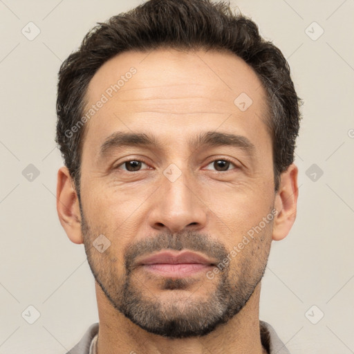 Neutral white adult male with short  brown hair and brown eyes