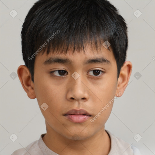 Neutral asian young-adult male with short  brown hair and brown eyes