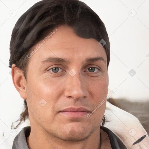 Neutral white adult male with short  brown hair and brown eyes